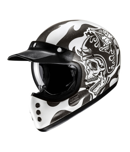 HJC V60 FLAME MC5 ΚΡΑΝΟΣ ΜΗΧΑΝΗΣ KEVLAR OFF ROAD VINTAGE BLACK WHITE
