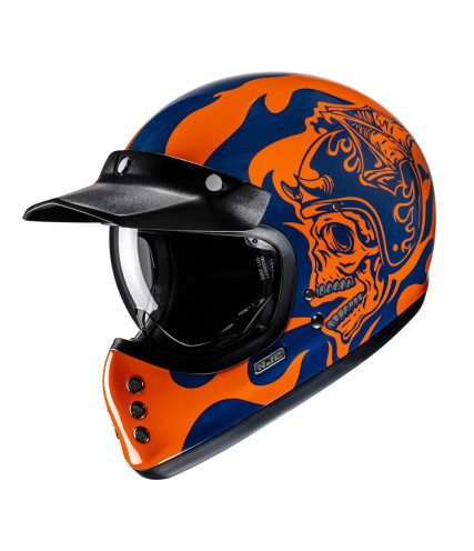 HJC V60 FLAME MC27 ΚΡΑΝΟΣ ΜΗΧΑΝΗΣ KEVLAR OFF ROAD VINTAGE ORANGE BLUE
