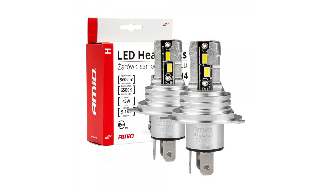 AMIO H4 H-SERIES ΛΑΜΠΕΣ LED 9>18V 42W 6500K 3600LM +200% CSP 2 TEM.
