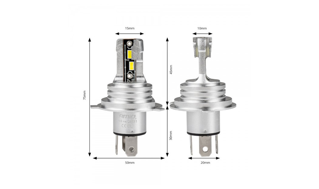 AMIO H4 H-SERIES ΛΑΜΠΕΣ LED 9>18V 42W 6500K 3600LM +200% CSP 2 TEM.