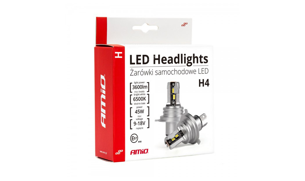 AMIO H4 H-SERIES ΛΑΜΠΕΣ LED 9>18V 42W 6500K 3600LM +200% CSP 2 TEM.