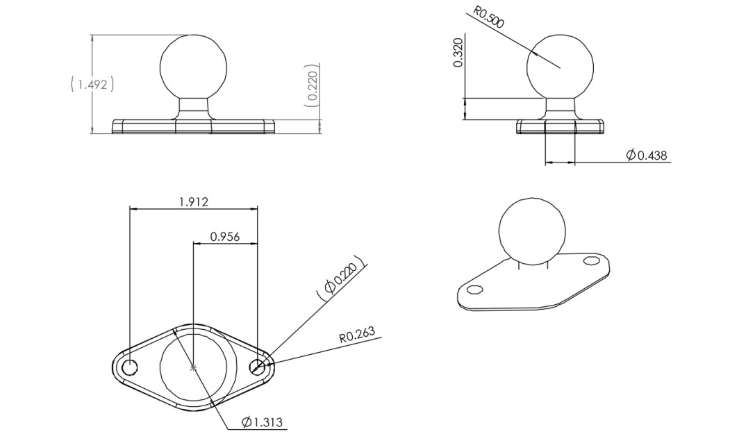 RAM-MOUNT RAM-B-238U ΑΝΤΑΠΤΟΡΑΣ ΣΤΗΡΙΞΗΣ ΓΙΑ ΤΗΝ ΒΑΣΗ GPS, ΚΙΝΗΤΟΥ