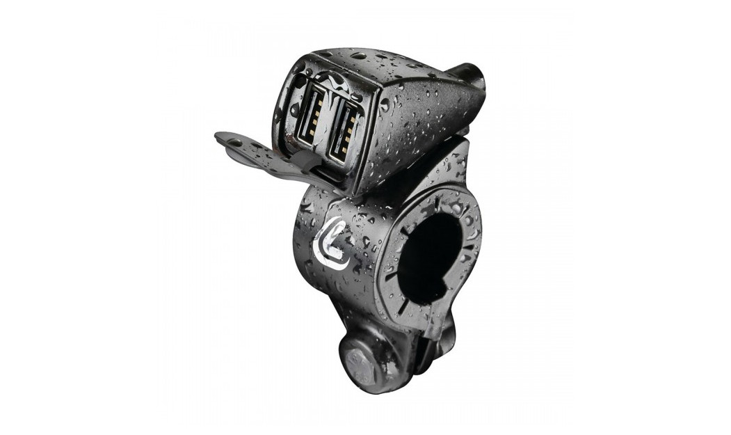 LAMPA ΔΙΠΛΟΣ TREK 12/24V AΔΙΑΒΡΟΧΟΣ ΦΟΡΤΙΣΤΗΣ USB ΜΕ ΒΑΣΗ ΣΤΗΡΙΞΗΣ ΤΙΜΟΝΙΟΥ 21>32MM 