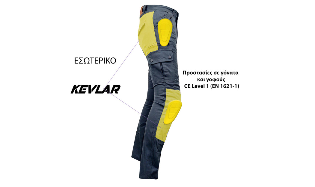 AGVPRO CARGO-4 KEVLAR ΠΑΝΤΕΛΟΝΙ ΜΗΧΑΝΗΣ ΓΚΡΙ/ΠΟΝΤΙΚΙ 