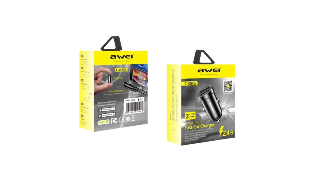 AWEI ΦΟΡΤΙΣΤΗΣ ΑΥΤΟΚΙΝΗΤΟΥ USB Χ2 2.4Α SMART MINI