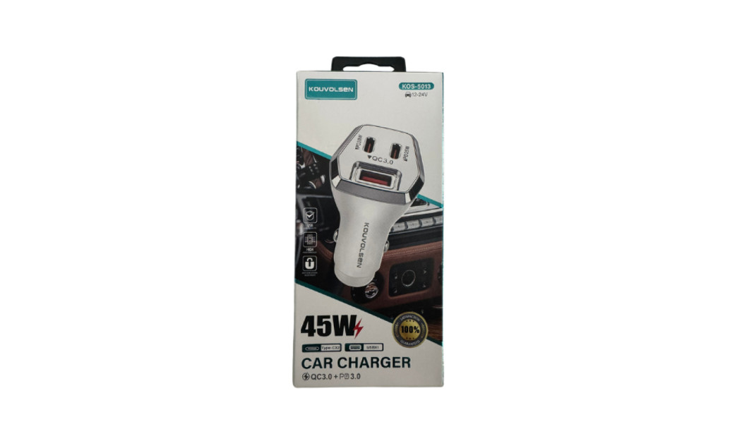 KOUVOLSEN ΦΟΡΤΙΣΤΗΣ ΑΥΤΟΚΙΝΗΤΟΥ USB QC 3.0 & TYPE-C PD20-25W 45W