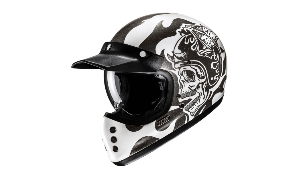 HJC V60 FLAME MC5 ΚΡΑΝΟΣ ΜΗΧΑΝΗΣ KEVLAR OFF ROAD VINTAGE BLACK WHITE