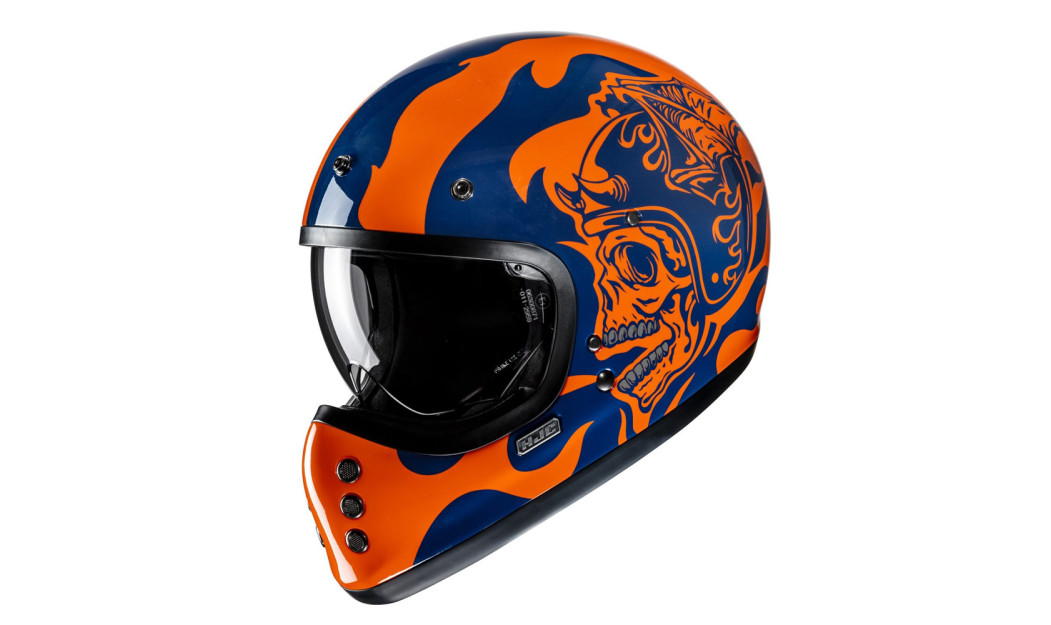 HJC V60 FLAME MC27 ΚΡΑΝΟΣ ΜΗΧΑΝΗΣ KEVLAR OFF ROAD VINTAGE ORANGE BLUE