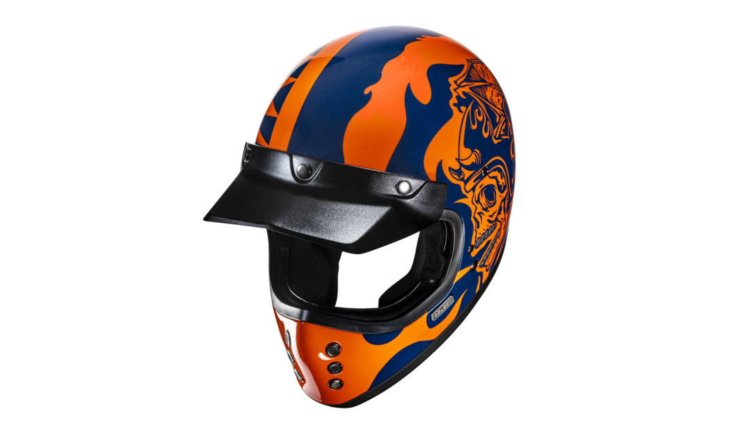 HJC V60 FLAME MC27 ΚΡΑΝΟΣ ΜΗΧΑΝΗΣ KEVLAR OFF ROAD VINTAGE ORANGE BLUE