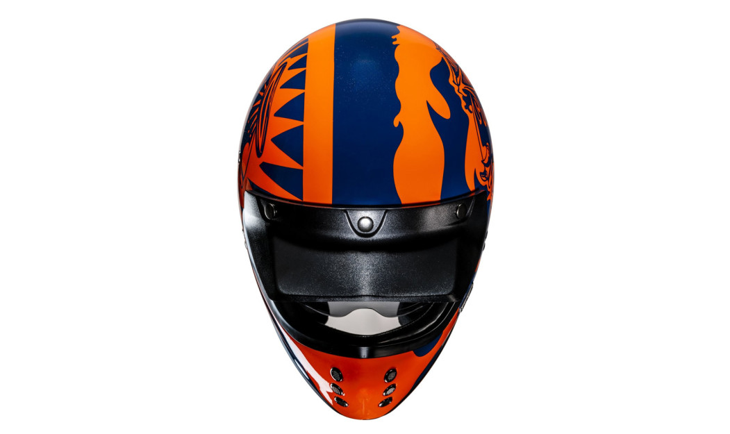 HJC V60 FLAME MC27 ΚΡΑΝΟΣ ΜΗΧΑΝΗΣ KEVLAR OFF ROAD VINTAGE ORANGE BLUE