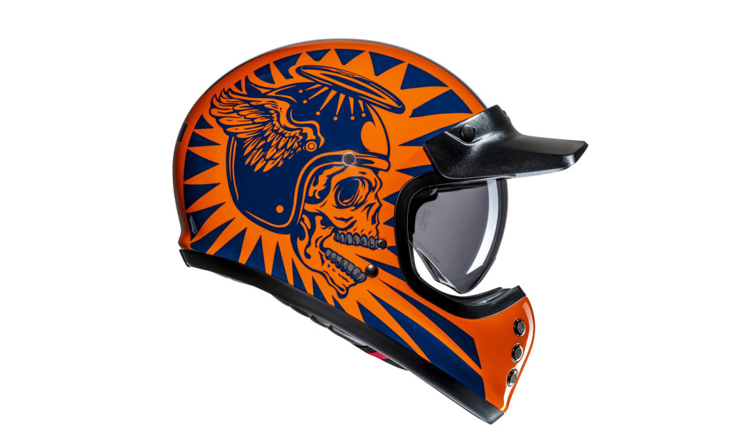 HJC V60 FLAME MC27 ΚΡΑΝΟΣ ΜΗΧΑΝΗΣ KEVLAR OFF ROAD VINTAGE ORANGE BLUE