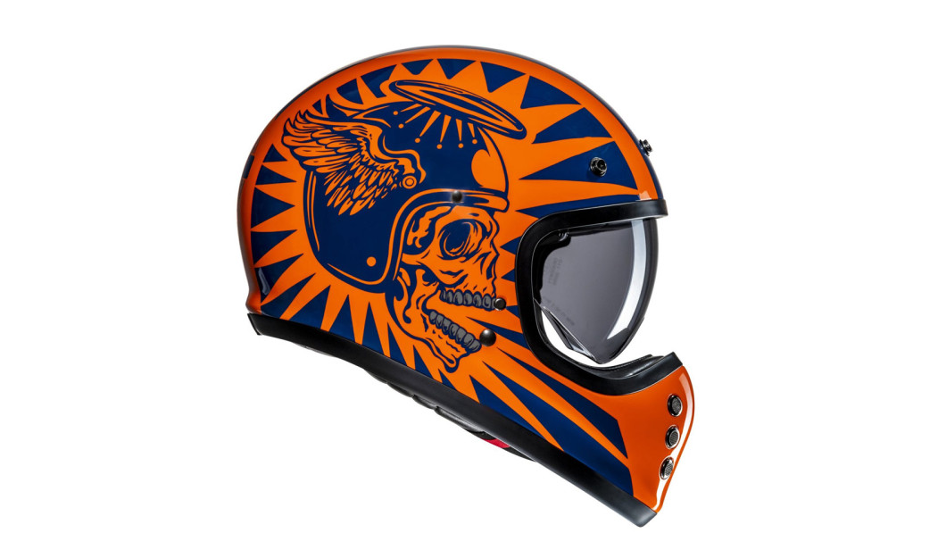 HJC V60 FLAME MC27 ΚΡΑΝΟΣ ΜΗΧΑΝΗΣ KEVLAR OFF ROAD VINTAGE ORANGE BLUE