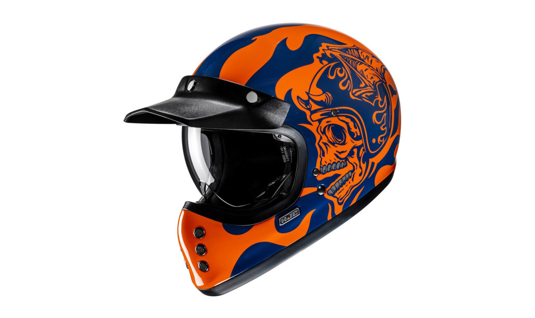 HJC V60 FLAME MC27 ΚΡΑΝΟΣ ΜΗΧΑΝΗΣ KEVLAR OFF ROAD VINTAGE ORANGE BLUE