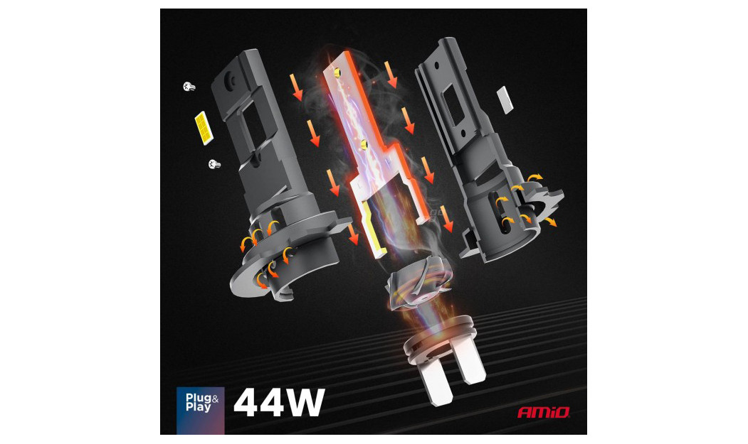 AMIO H7 ΛΑΜΠΕΣ LED CSP X4 SERIES AVIATOR PLUG & PLAY 12V 44W 6500K 3.936LM 2 ΤΕΜ. 