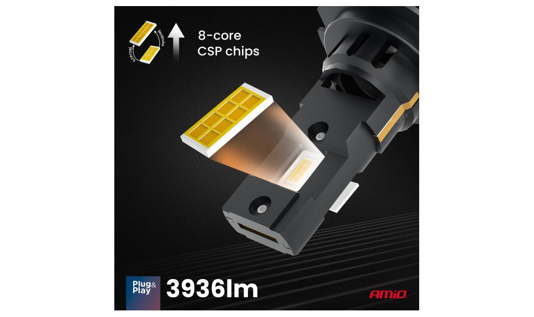 AMIO H7 ΛΑΜΠΕΣ LED CSP X4 SERIES AVIATOR PLUG & PLAY 12V 44W 6500K 3.936LM 2 ΤΕΜ. 