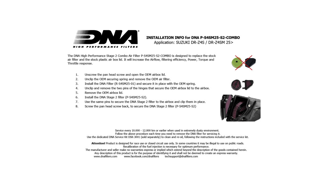 ΦΙΛΤΡΟ ΑΕΡΟΣ DNA SUZUKI DR-Z4S 25-26 / DR-Z4SM 25-26 KIT COMBO