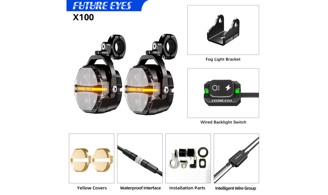 FUTURE EYES X100 LED 180W IP67 15000LM ΠΡΟΒΟΛΑΚΙΑ ΜΗΧΑΝΗΣ ΣΕΤ ΛΕΥΚΟ/ ΚΙΤΡΙΝΟ